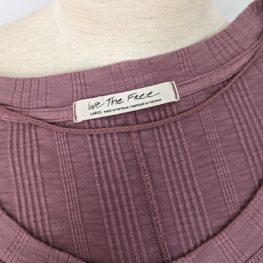 Free People Big Sur Top Long Tie Dyed Sleeves Scoop Neck Ribbed Knit Mauve L EUC - Picture 12 of 12